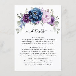 Tarjeta De Recepción Boda Dusty Blue Purple Navy Lilac Blooms