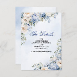 Tarjeta De Recepción Boda Dusty Blue Watercolor Flores de marfil