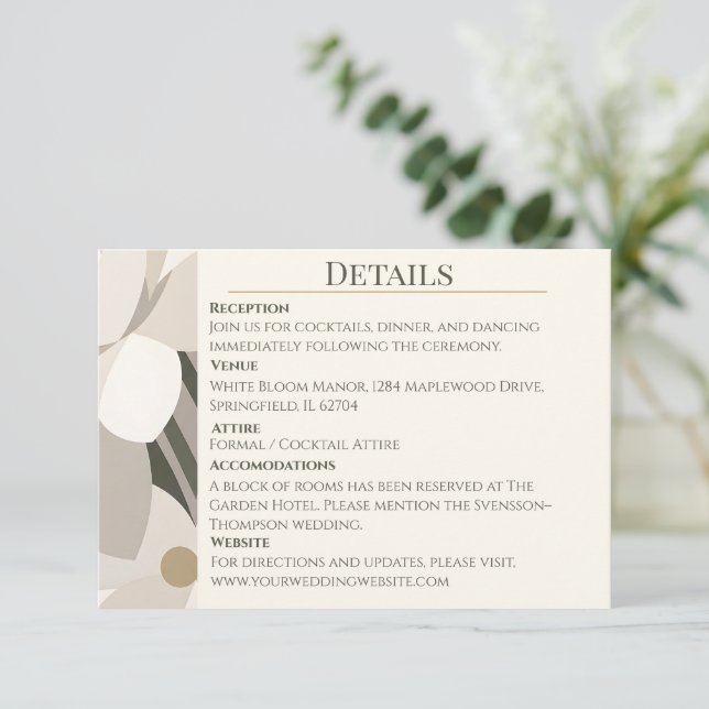 Tarjeta De Recepción Boda Editorial Moderna Abstracta Beige Neutral (Anverso de pie)