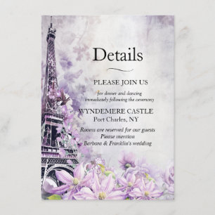 Tarjeta De Recepción Boda Eiffel Tower Lavender Romance