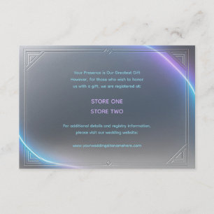 Tarjeta De Recepción Boda Electric Neon Resplandor Moderno Gris Azul Pú