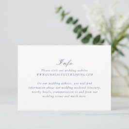 Tarjeta De Recepción Boda elegante azul de la Marina Limpia