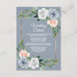 Tarjeta De Recepción Boda elegante azul polvoriento oro rosa melocotón