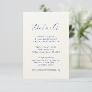 Tarjeta De Recepción Boda elegante azul real tradicional