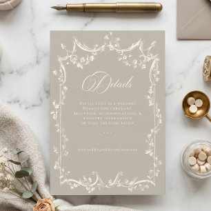 Tarjeta De Recepción Boda elegante barroco vintage neutro marfil