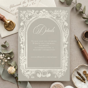 Tarjeta De Recepción Boda elegante barroco vintage neutro marfil