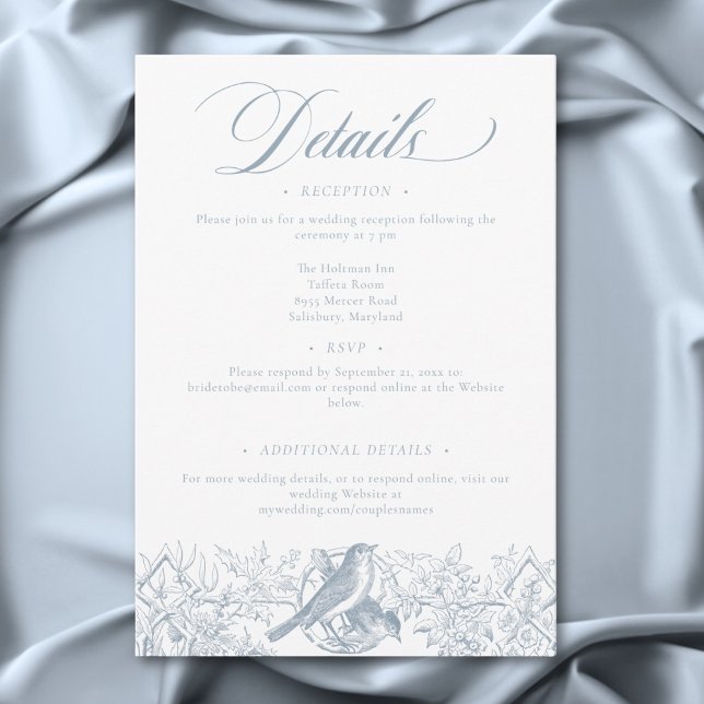 Tarjeta De Recepción Boda Elegante Blue Chinoiserie Natural & Birds (Elegant Blue Chinoiserie Nature & Birds Wedding Enclosure Card)