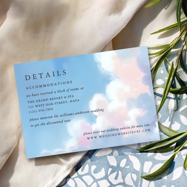 Tarjeta De Recepción Boda Elegante Cielo Azul Pintado Nubes Rosadas Hin (Subido por el creador)