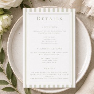 Tarjeta De Recepción Boda elegante clásica con raya verde salvia