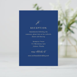 Tarjeta De Recepción Boda elegante clásica de navy y crema