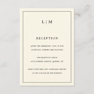 Tarjeta De Recepción Boda elegante con monograma amarillo mantequilla m
