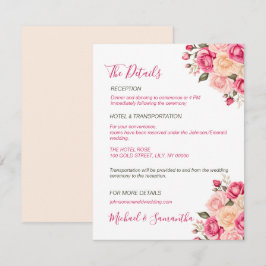 Tarjeta De Recepción Boda elegante con rosa fucsia y rosa marfil