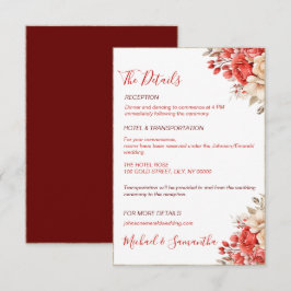 Tarjeta De Recepción Boda elegante con rosas rojas y marfil