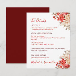 Tarjeta De Recepción Boda elegante con rosas rojas y marfil