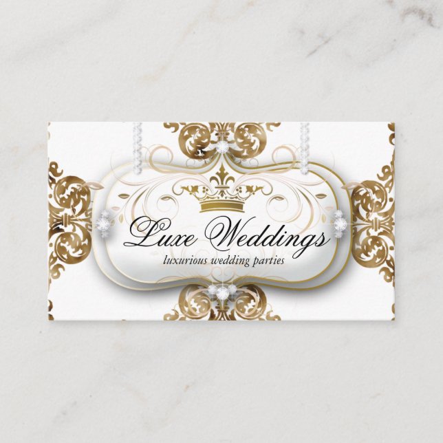Tarjeta De Recepción Boda elegante Crown Gold White (Anverso)