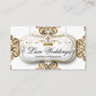 Tarjeta De Recepción Boda elegante Crown Gold White
