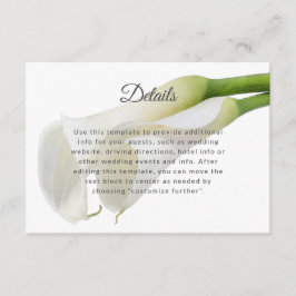 Tarjeta De Recepción Boda elegante de Calla Blanca Lilies Información d