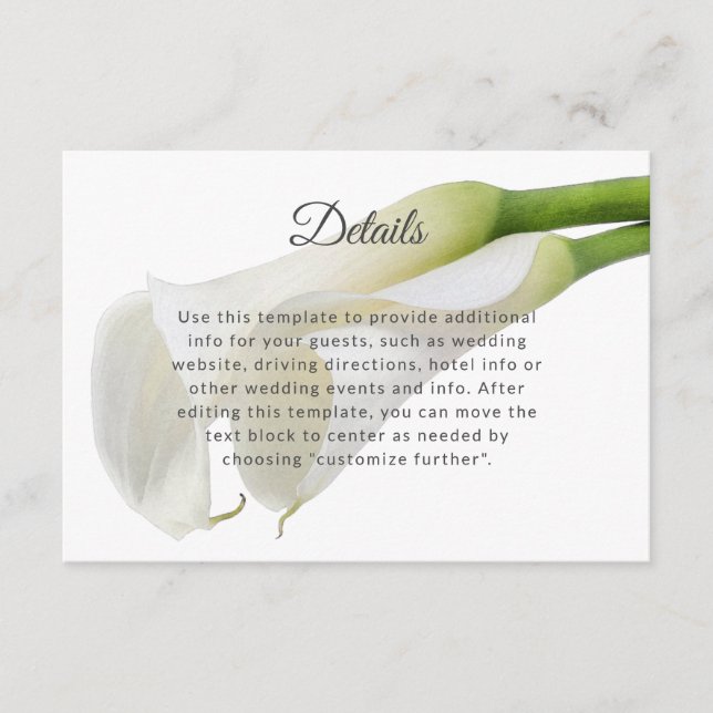 Tarjeta De Recepción Boda elegante de Calla Blanca Lilies Información d (Anverso)