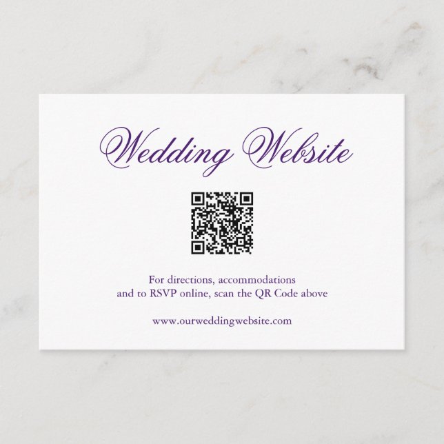 Tarjeta De Recepción Boda elegante de código QR formal púrpura tradicio (Anverso)