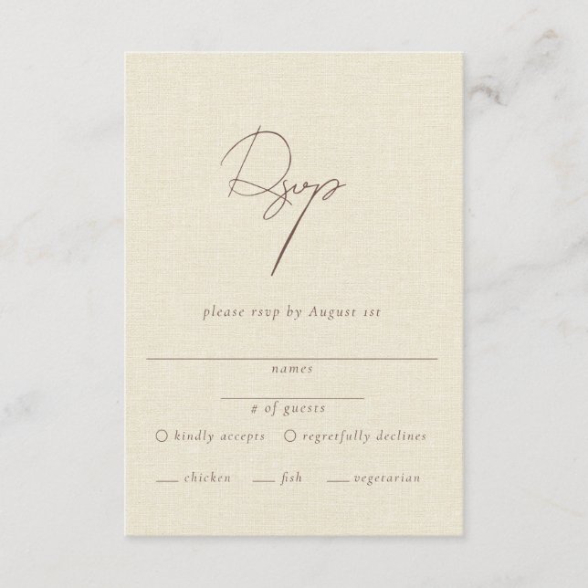 Tarjeta De Recepción Boda elegante de Faux Linen (Anverso)