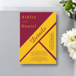 Tarjeta De Recepción Boda Elegante De Lujo Borgoña Y Dorado De Oro