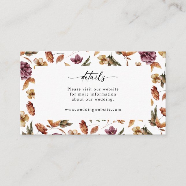 Tarjeta De Recepción Boda elegante de otoño (Anverso)