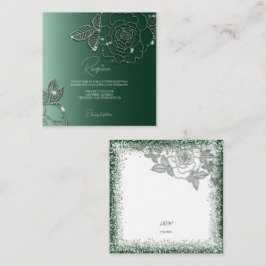 Tarjeta De Recepción Boda elegante de plata y esmeralda perenne