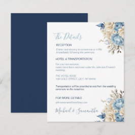 Tarjeta De Recepción Boda elegante de rosa azul y marfil