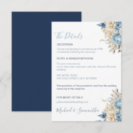 Tarjeta De Recepción Boda elegante de rosa azul y marfil
