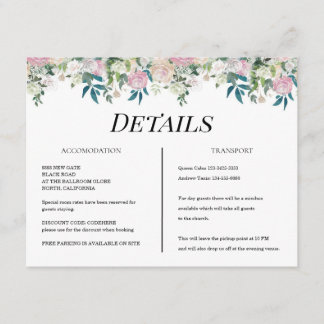 Tarjeta De Recepción Boda elegante de rosa pastel y azul marino