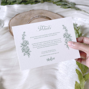 Tarjeta De Recepción Boda Elegante de Rosas Barrocas en Salvia
