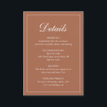 Tarjeta De Recepción Boda elegante de Terracota Tradicional formal<br><div class="desc">Tarjeta de gabinete tradicional de terracota / naranja quemado / boda de color rojizo con un diseño sencillo con "Detalles" en una caligrafía elegante dentro de un borde delgado. La plantilla le permite compartir información importante sobre su día especial. Este diseño clásico es perfecto para un boda formal.</div>