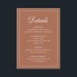 Tarjeta De Recepción Boda elegante de Terracota Tradicional formal<br><div class="desc">Tarjeta de gabinete tradicional de terracota / naranja quemado / boda de color rojizo con un diseño sencillo con "Detalles" en una caligrafía elegante dentro de un borde delgado. La plantilla le permite compartir información importante sobre su día especial. Este diseño clásico es perfecto para un boda formal.</div>