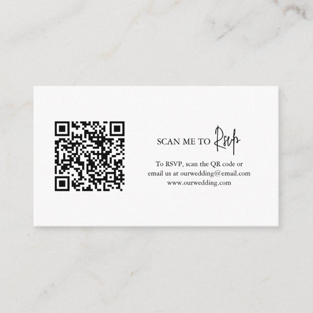Tarjeta De Recepción Boda elegante del código QR blanco y negro eterno (Anverso)