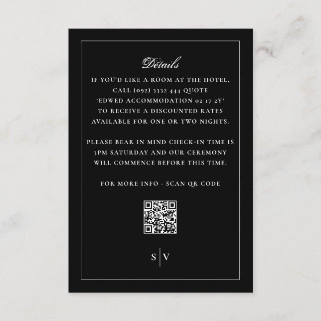 Tarjeta De Recepción Boda elegante del CÓDIGO QR del Monograma Negro de (Anverso)