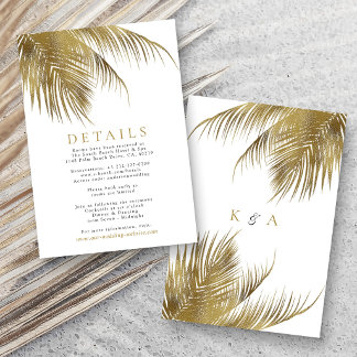 Tarjeta De Recepción Boda elegante en la playa con palmeras tropicales