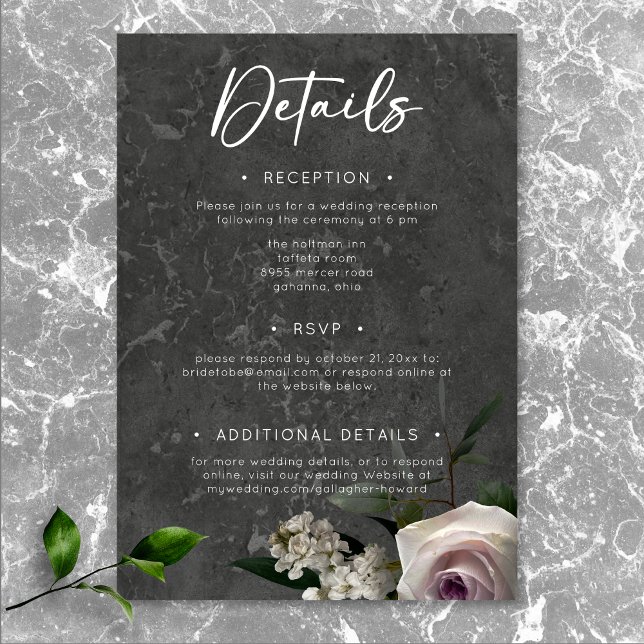 Tarjeta De Recepción Boda elegante floral elegante de carbón vegetal (Charcoal Gray Elegant Floral Modern Wedding Enclosure Card)
