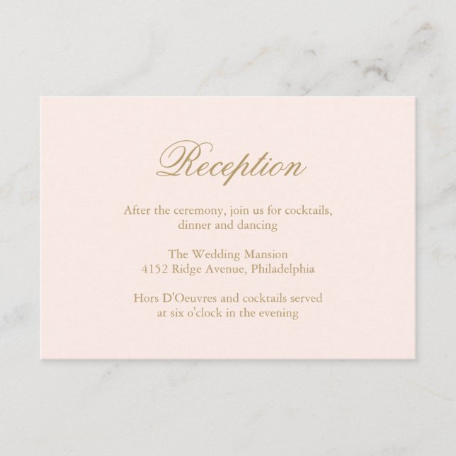 Tarjeta De Recepción Boda elegante formal rosada tradicional de Rubor (Anverso)