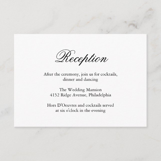 Tarjeta De Recepción Boda elegante formal tradicional en blanco y negro (Anverso)