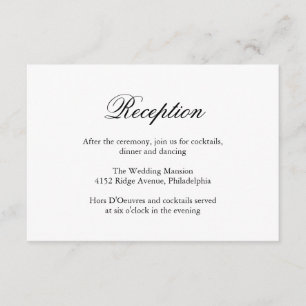 Tarjeta De Recepción Boda elegante formal tradicional en blanco y negro