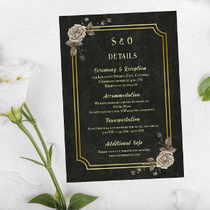 Tarjeta De Recepción Boda elegante gótica de academia oscura en negro y