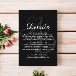 Tarjeta De Recepción Boda Elegante Mínima De Monograma Blanco Y Negro