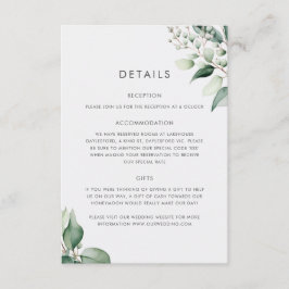Tarjeta De Recepción Boda elegante minimalista con vegetación de eucali
