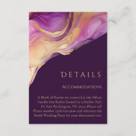 Tarjeta De Recepción Boda elegante moderna abstracta púrpura y dorada