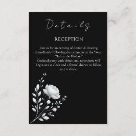 Tarjeta De Recepción Boda elegante moderna Flor blanca y negra