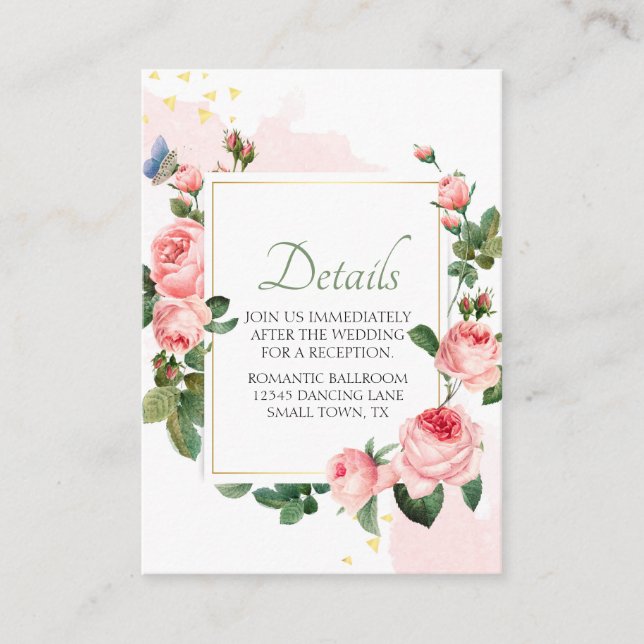 Tarjeta De Recepción Boda elegante rosa rosa rosa floral ruidosa (Anverso)