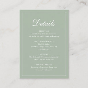 Tarjeta De Recepción Boda elegante tradicional formal Sage Green