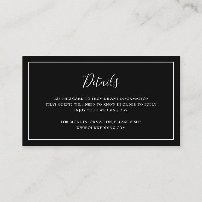 Tarjeta De Recepción Boda elegante tradicional negra (Anverso)