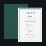 Tarjeta De Recepción Boda elegante verde esmeralda clásica<br><div class="desc">Tarjeta de gabinete de boda verde/verde esmeralda de estilo clásico con un diseño sencillo y mínimo con sus detalles rodeados por un borde doble. Los tipos de letra alternan entre y el guión elegante, un serif tradicional y sans serif minimalistas. Esta tarjeta de gabinete es excelente para un boda formal....</div>