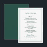 Tarjeta De Recepción Boda elegante verde esmeralda clásica<br><div class="desc">Tarjeta de gabinete de boda verde/verde esmeralda de estilo clásico con un diseño sencillo y mínimo con sus detalles rodeados por un borde doble. Los tipos de letra alternan entre y el guión elegante, un serif tradicional y sans serif minimalistas. Esta tarjeta de gabinete es excelente para un boda formal....</div>